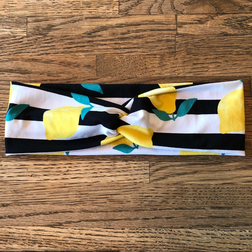 Lemon Black White Striped Twisted Headband - NEW